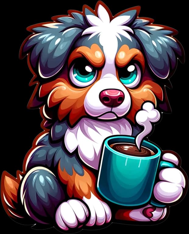 Mesa the Australian shepherd, mid-thought over a flat white